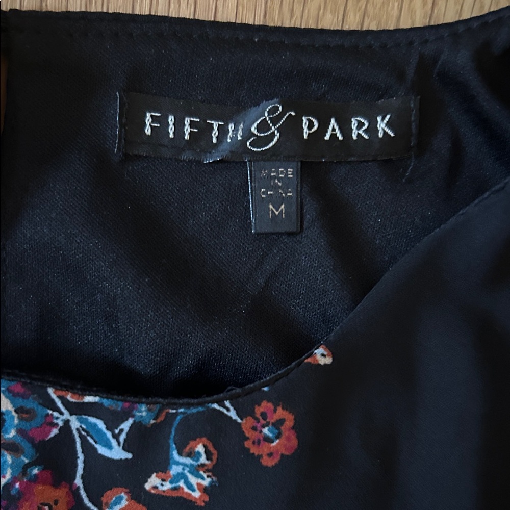 Fifth & Park Black Floral Long Sleeve Dress M - Picture 2 of 8